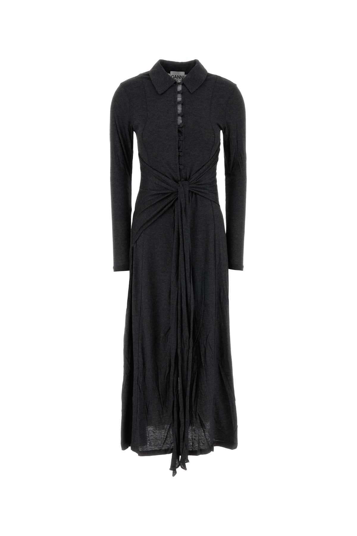 Ganni Women Dark Grey Jersey Shirt Dress GANNI