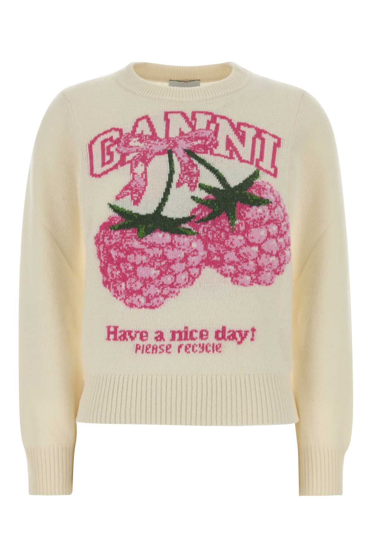 Ganni Women Ivory Wool Blend Sweater GANNI