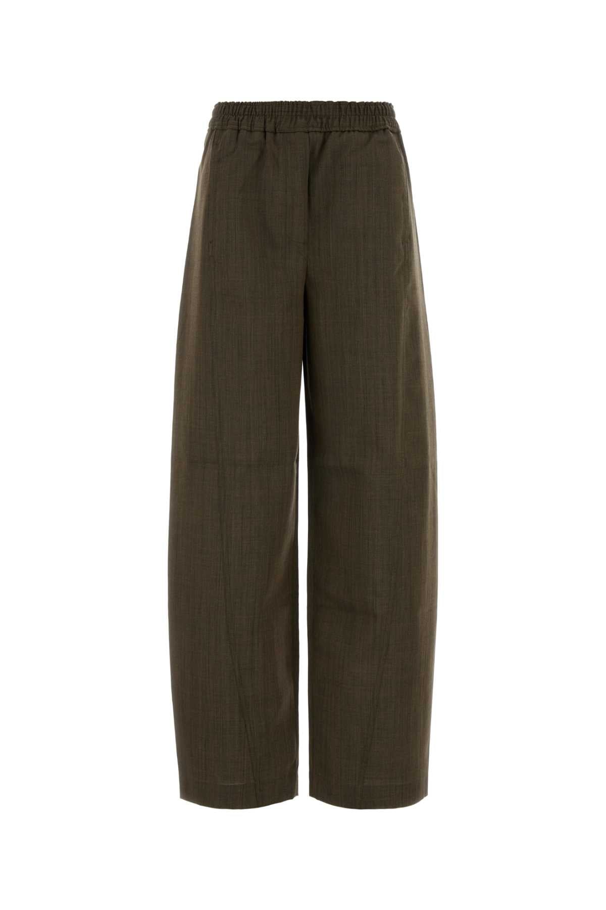 Ganni Women Mud Wool Wide-Leg Pant GANNI