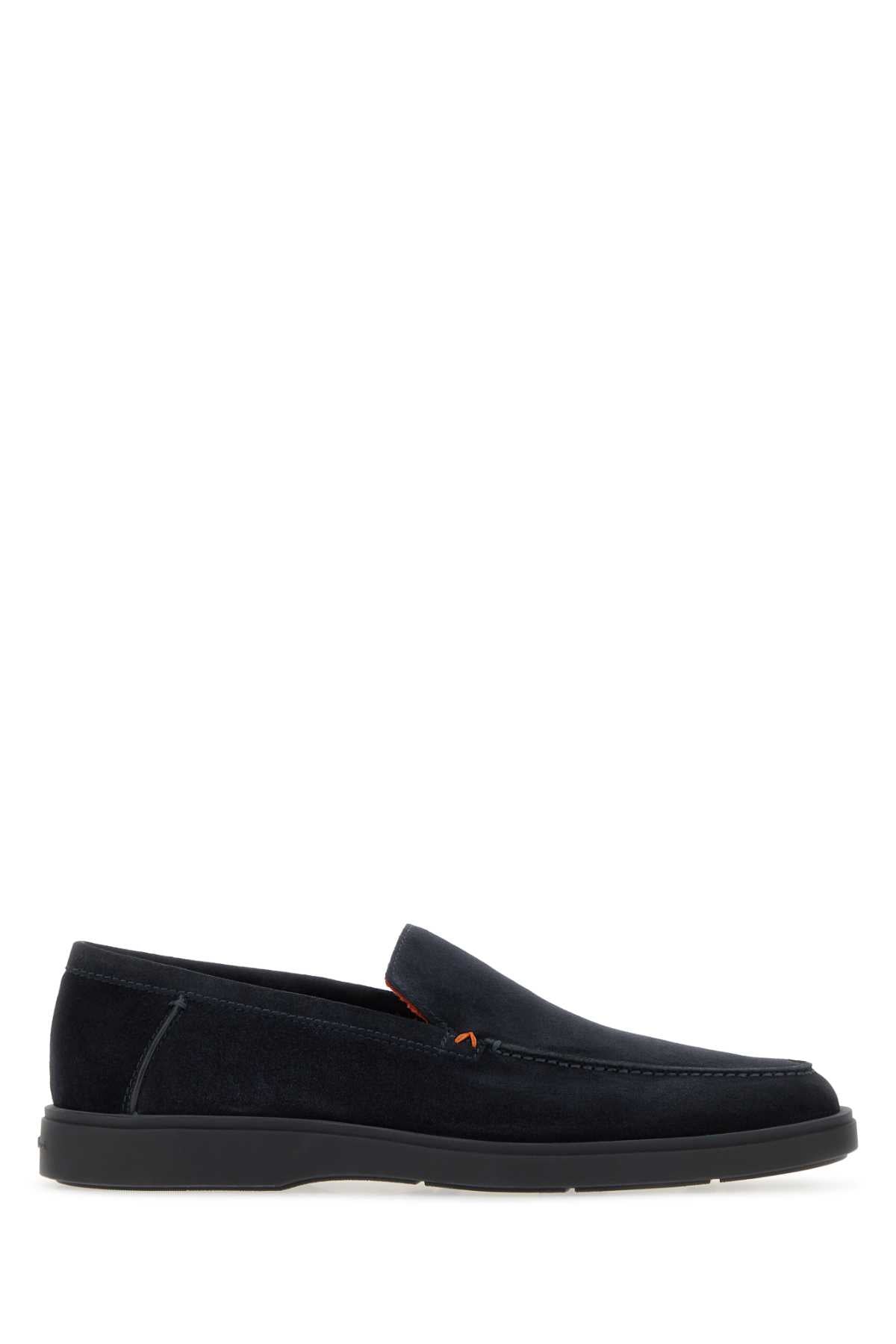 Santoni Men Navy Blue Suede Derision Loafers SANTONI