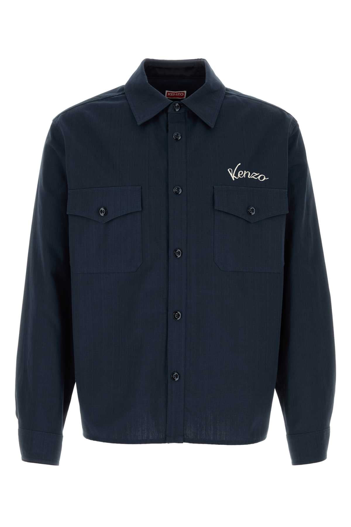 Kenzo Men Navy Blue Cotton Shirt KENZO