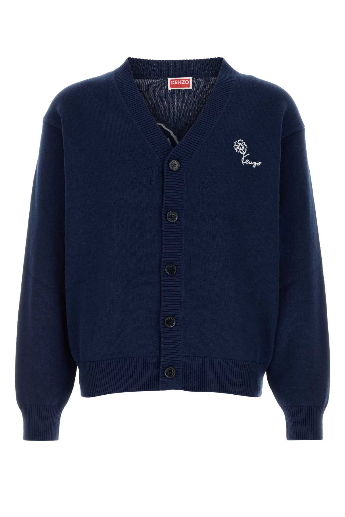 Kenzo Men Navy Blue Wool Blend Cardigan KENZO