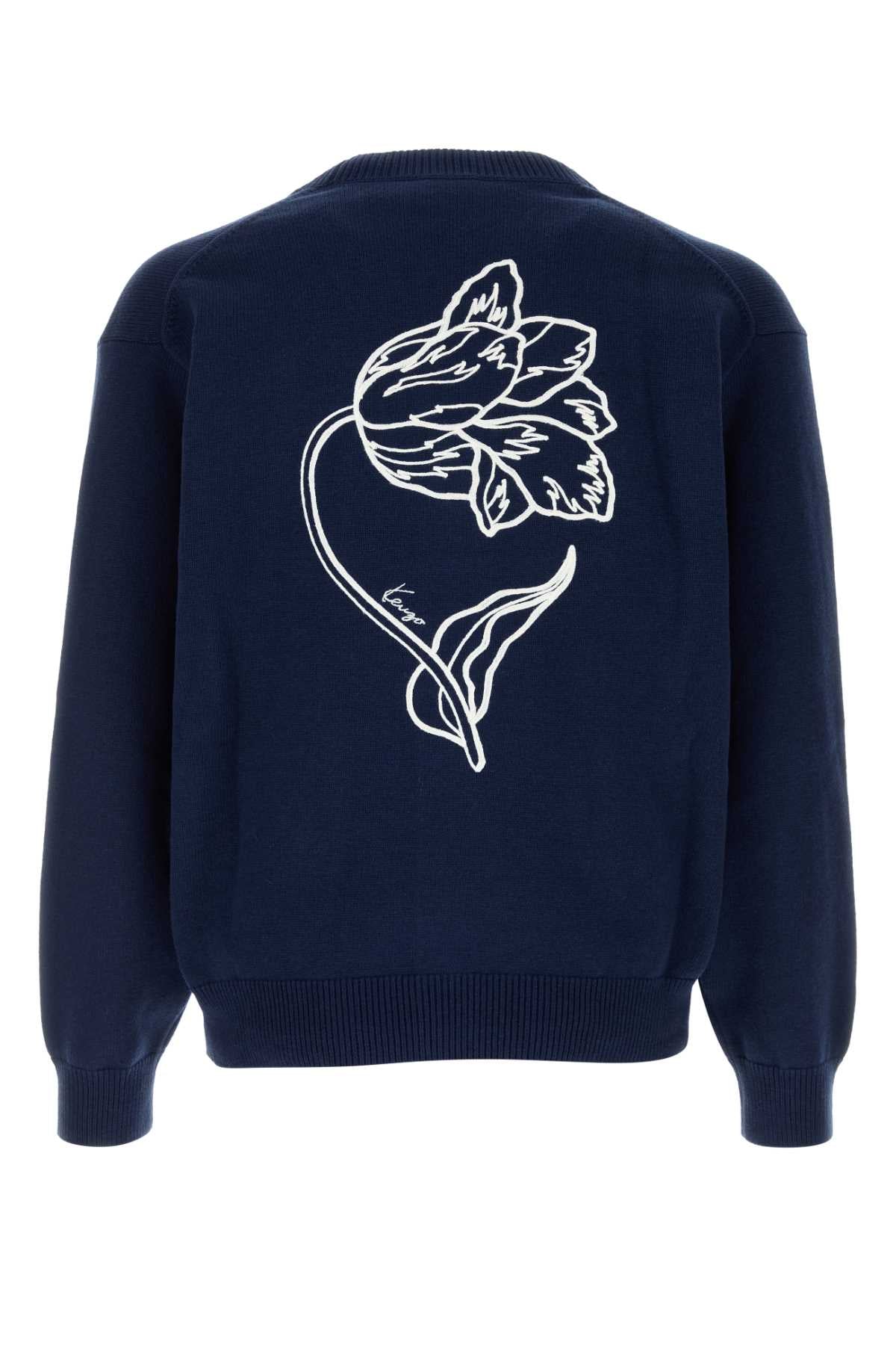 Kenzo Men Navy Blue Wool Blend Cardigan KENZO