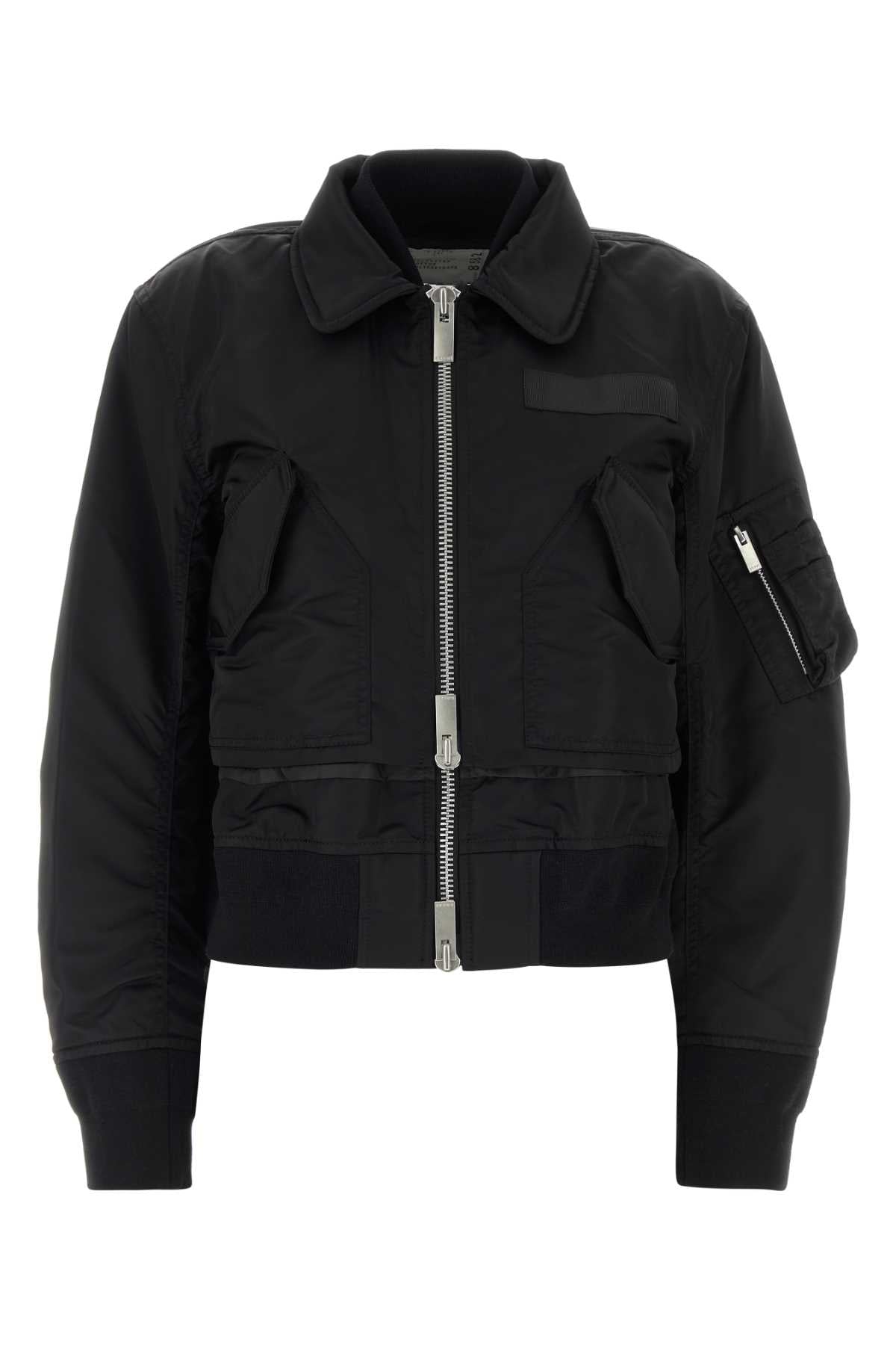 Sacai Women Black Nylon Bomber Jacket SACAI