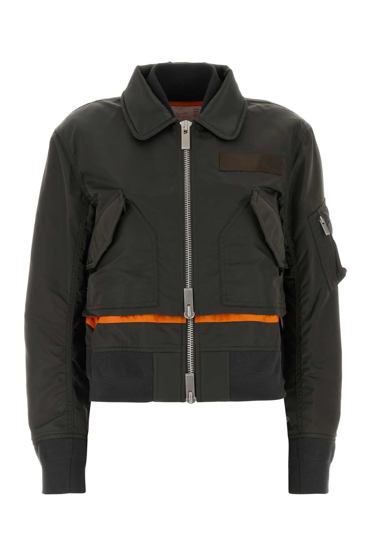 Sacai Women Olive Green Nylon Bomber Jacket SACAI