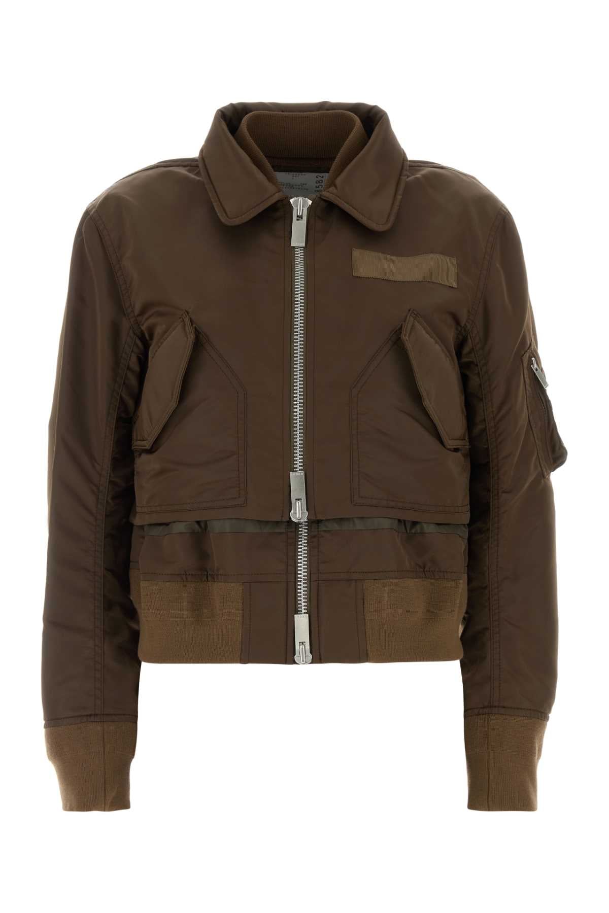 Sacai Women Brown Nylon Bomber Jacket SACAI