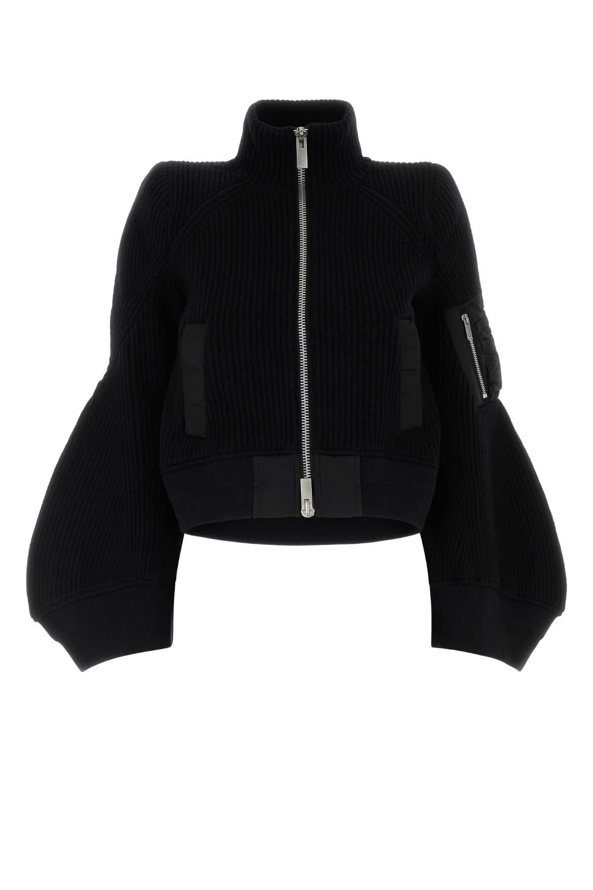 Sacai Women Black Wool Cardigan SACAI