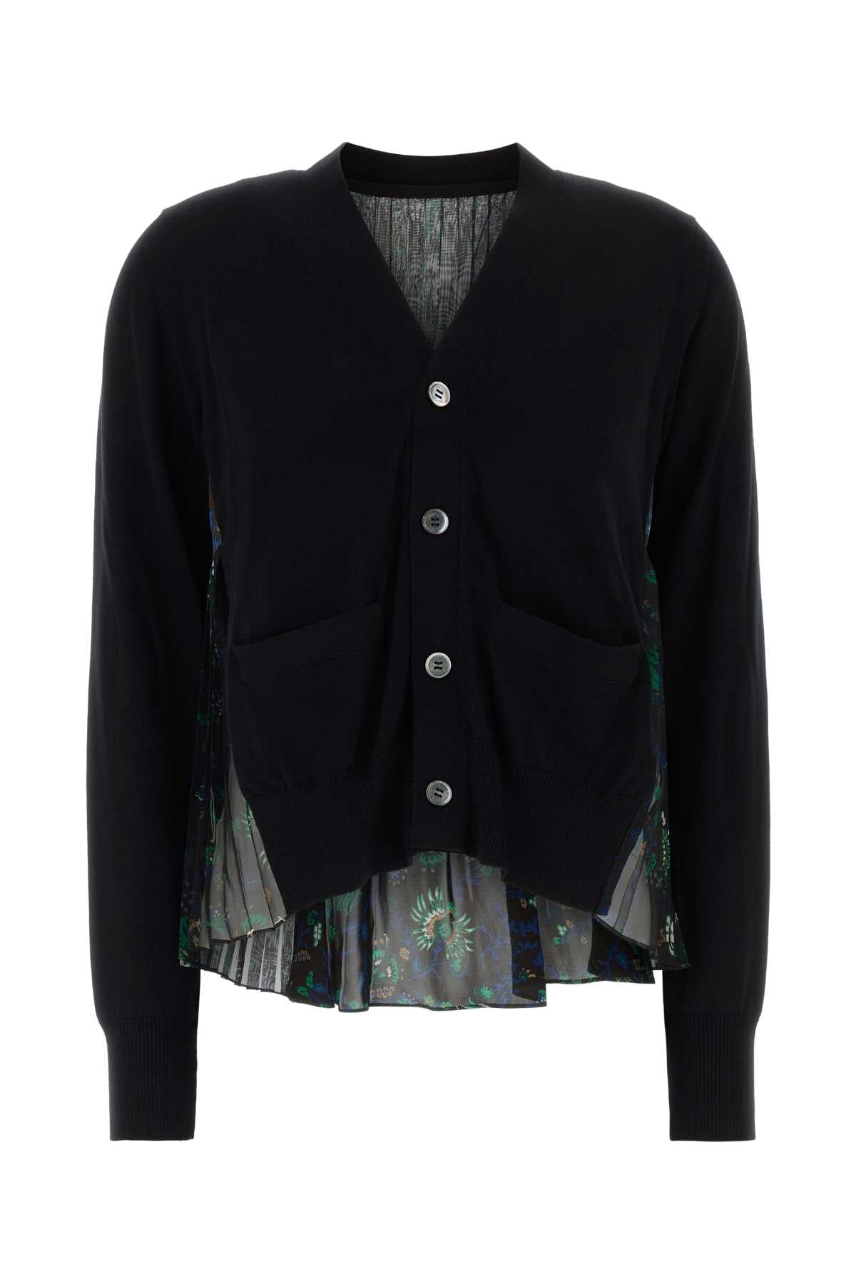Sacai Women Black Cotton And Organa Cardigan SACAI