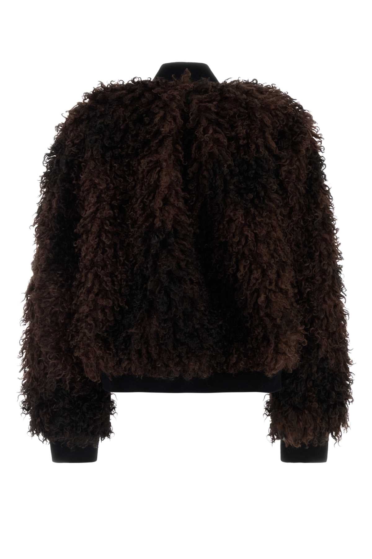 Sacai Women Brown Eco Fur Bomber Jacket SACAI