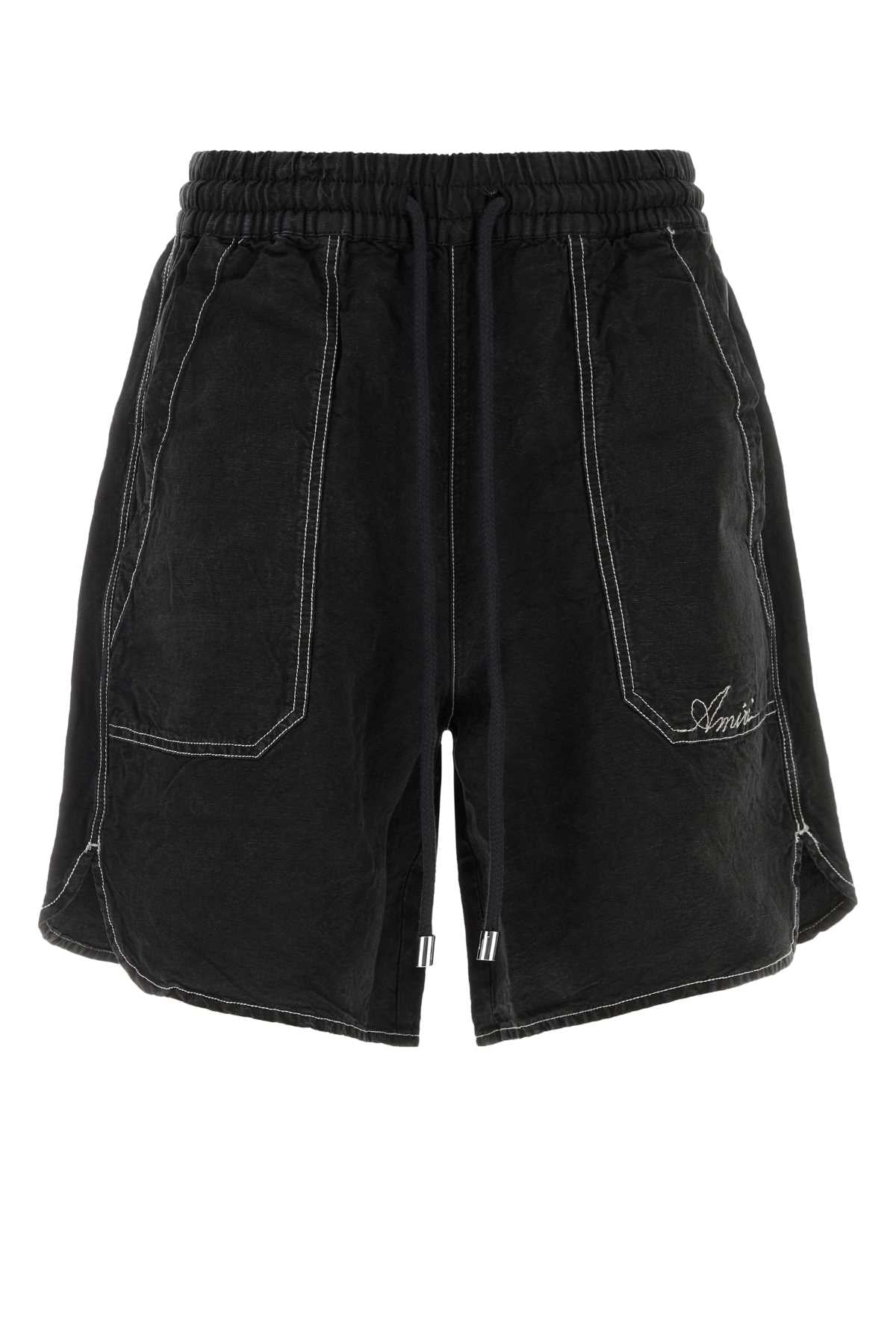 Amiri Men Black Linen Blend Bermuda Shorts AMIRI