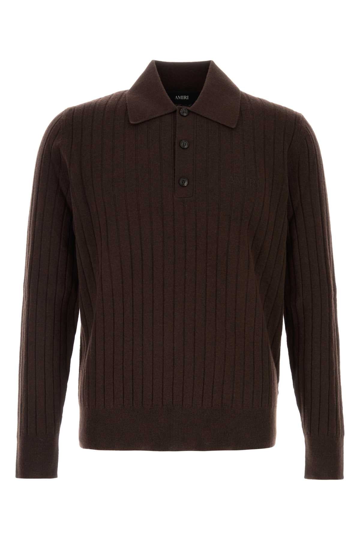 Amiri Men Dark Brown Wool Blend Polo Shirt AMIRI