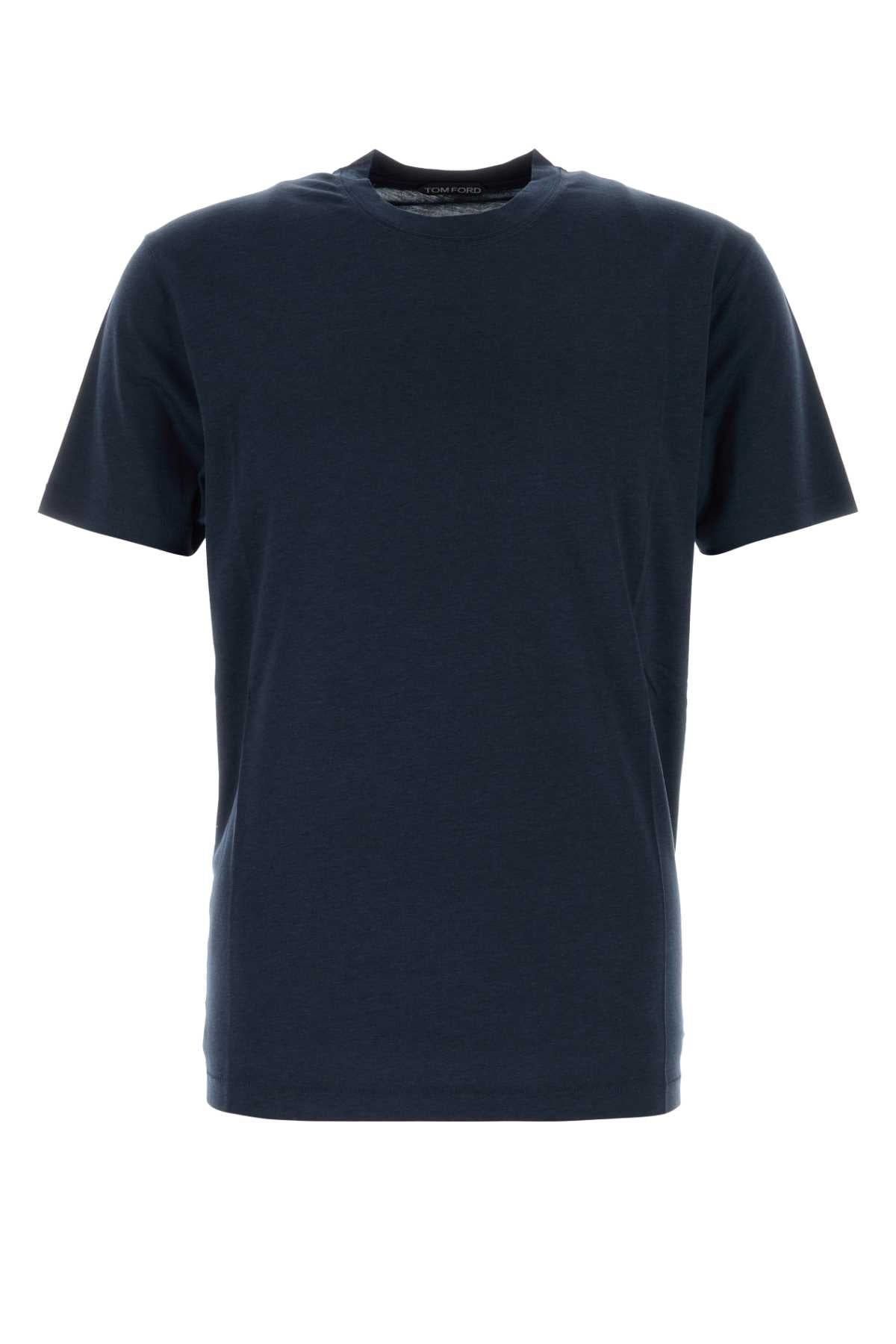 Tom Ford Men Dark Blue Lyocell Blend T-Shirt TOM FORD