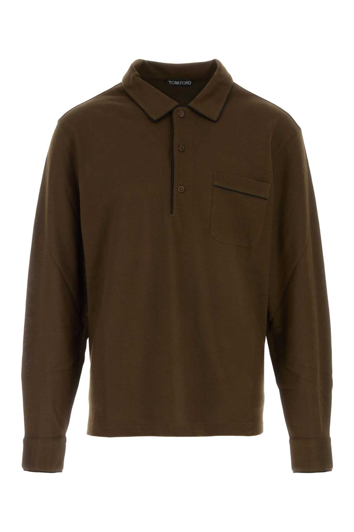 Tom Ford Men Chocolate Piquet Polo Shirt TOM FORD