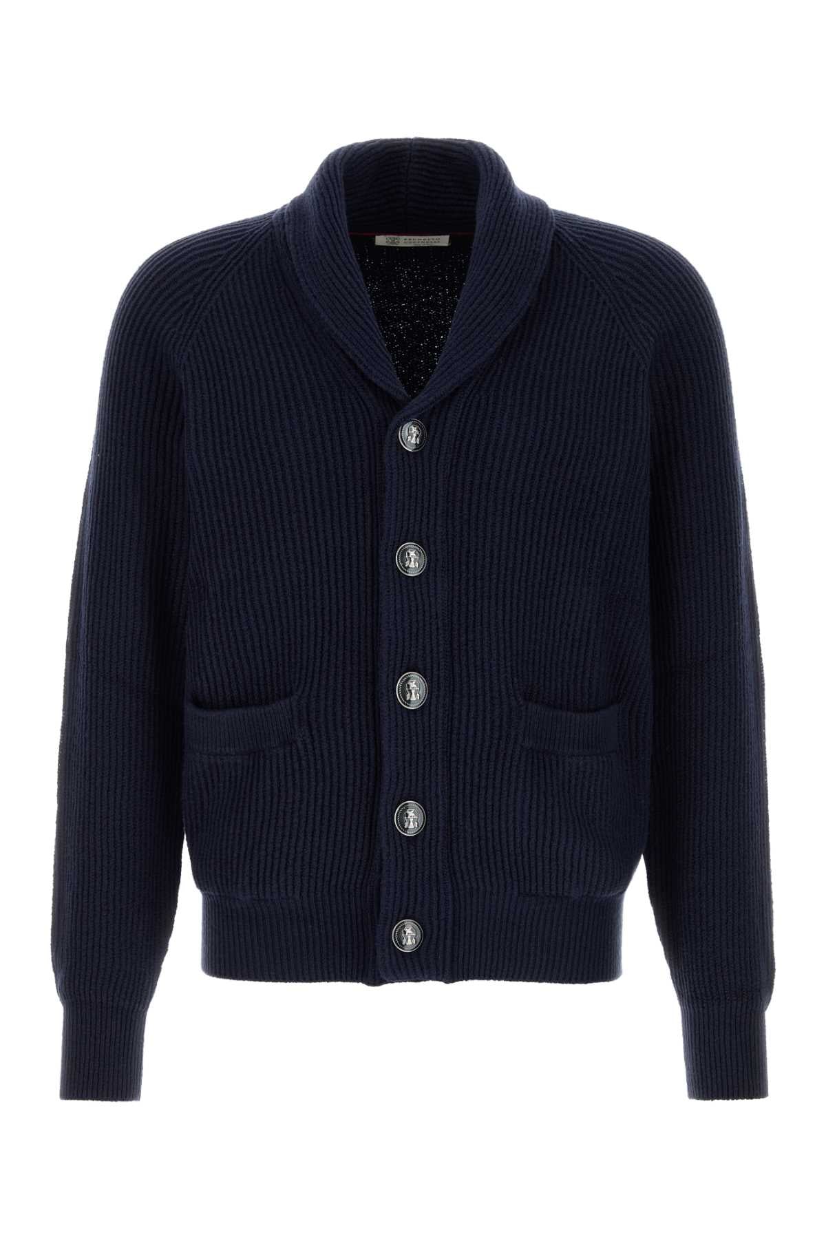 Brunello Cucinelli Men Navy Blue Cotton Cardigan BRUNELLO CUCINELLI