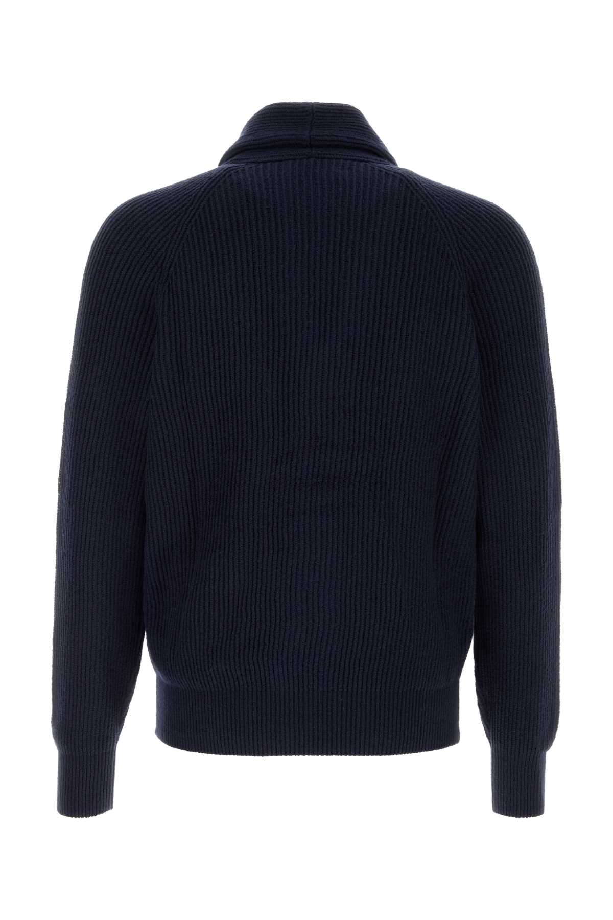 Brunello Cucinelli Men Navy Blue Cotton Cardigan BRUNELLO CUCINELLI