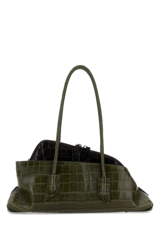 The Attico Women Army Green Leather Small La Passeggiata Shoulder Bag THE ATTICO