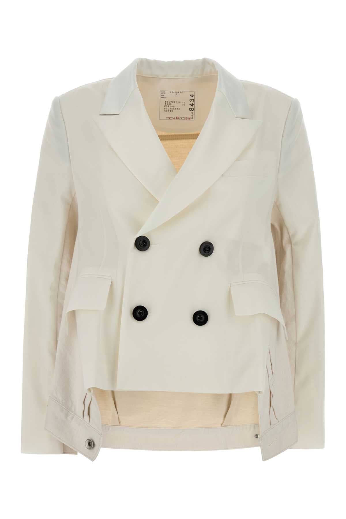 Sacai Women Ivory Twill And Denim Blazer SACAI