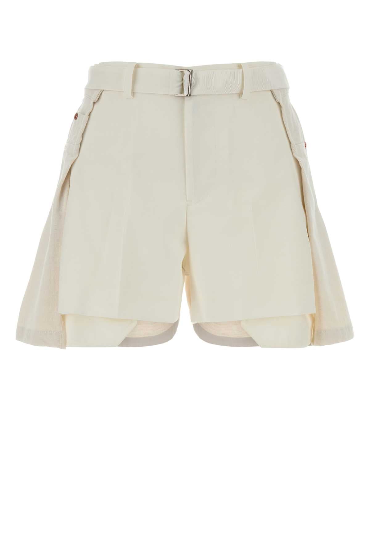 Sacai Women White Polyester And Denim Shorts SACAI