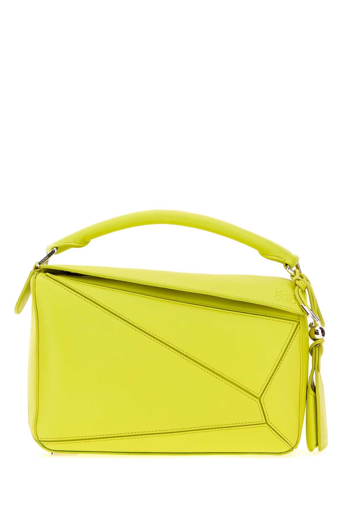 Loewe Women Fluo Yellow Nappa Leather Small Featherlight Puzzle Handbag LOEWE