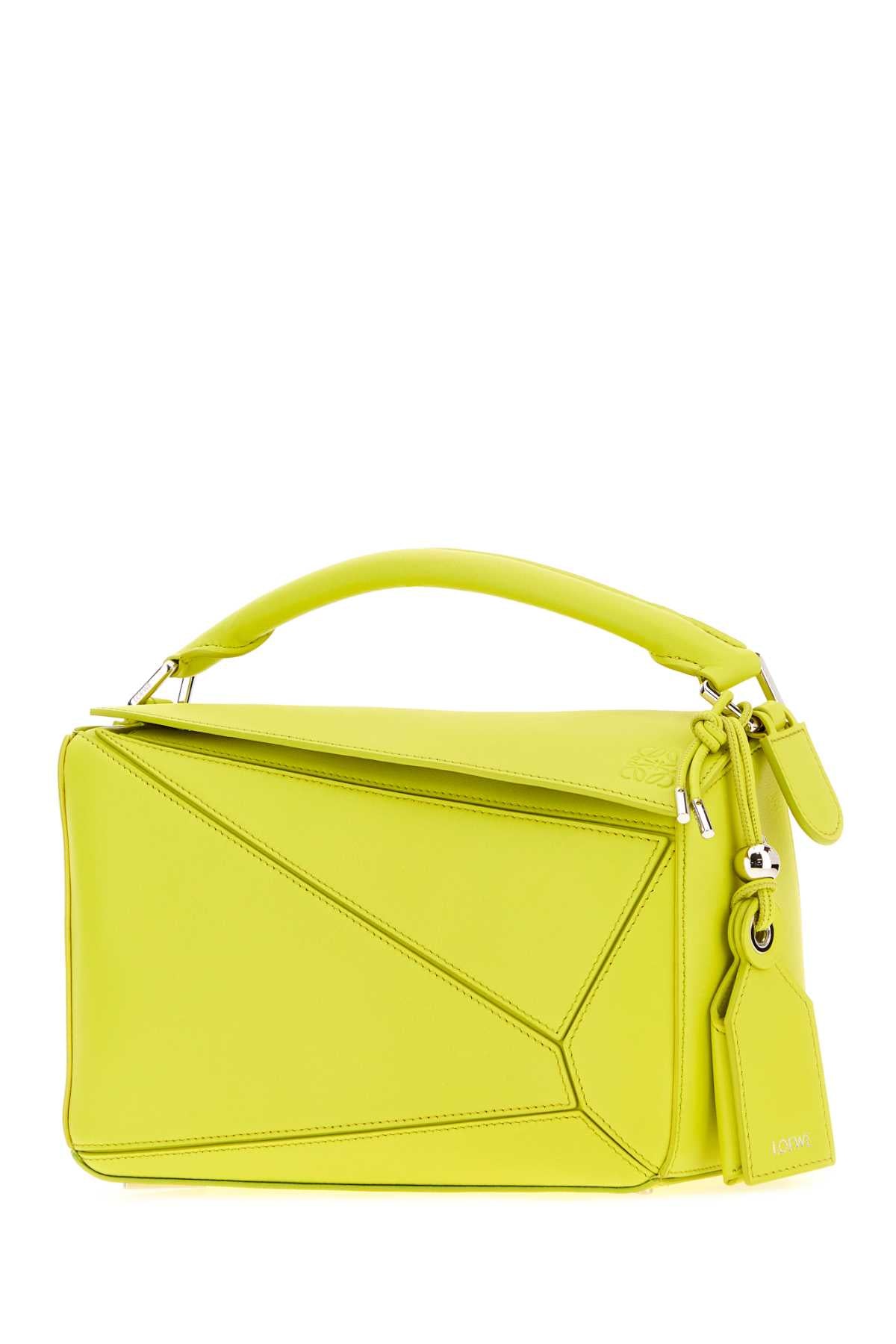 Loewe Women Fluo Yellow Nappa Leather Small Featherlight Puzzle Handbag LOEWE