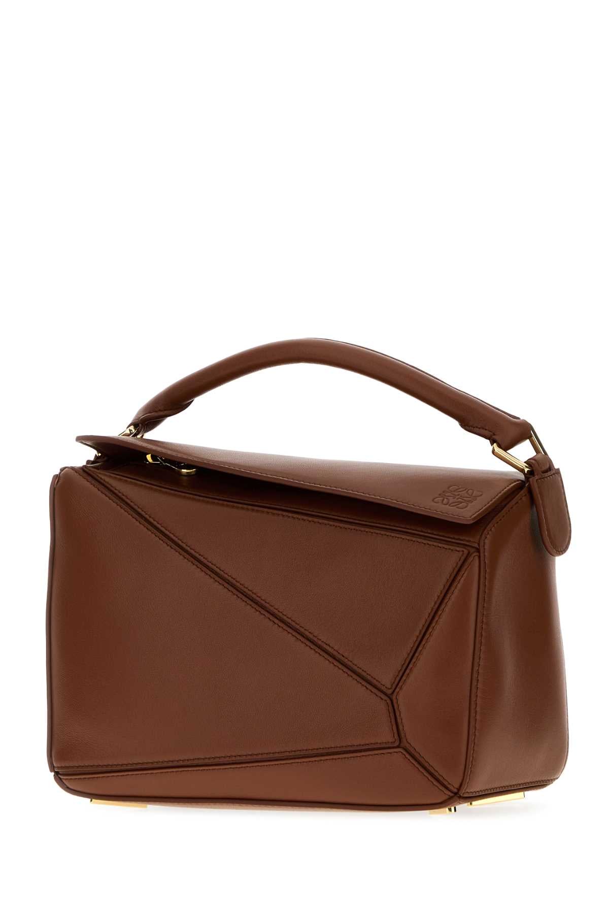Loewe Women Brown Nappa Leather Small Featherlight Puzzle Handbag LOEWE