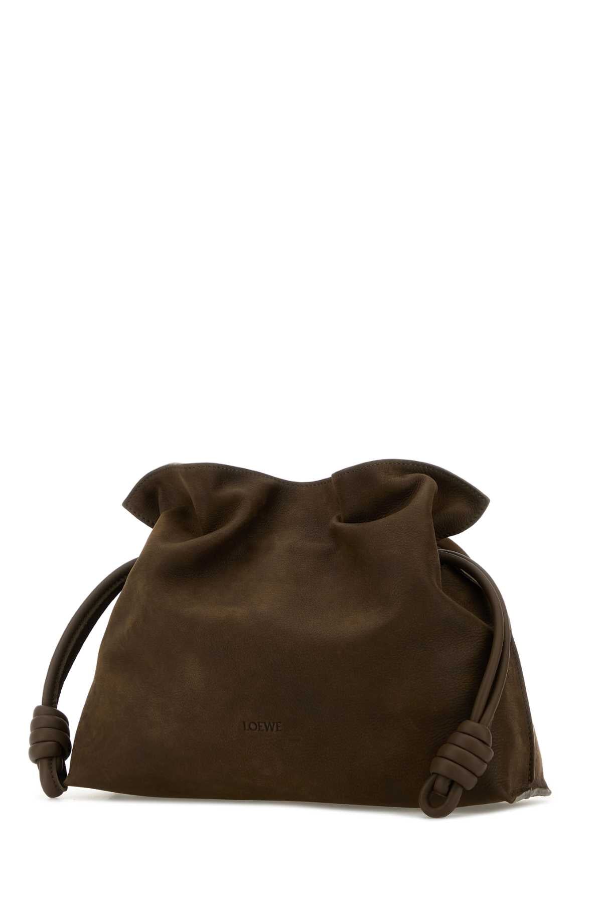 Loewe Women Brown Nabuk Medium Flamenco Clutch LOEWE
