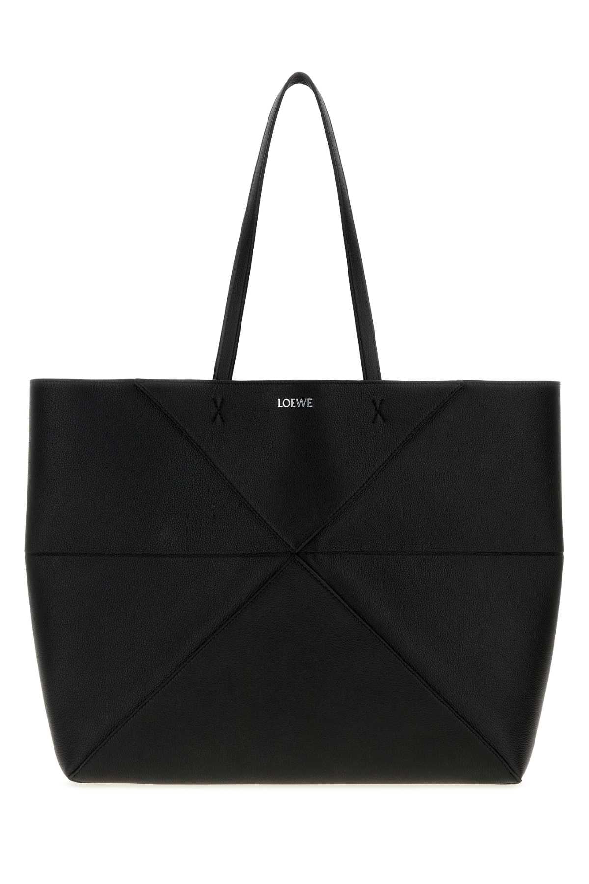 Loewe Women Black Leather Large Puzzle Fold Shopping Bag LOEWE