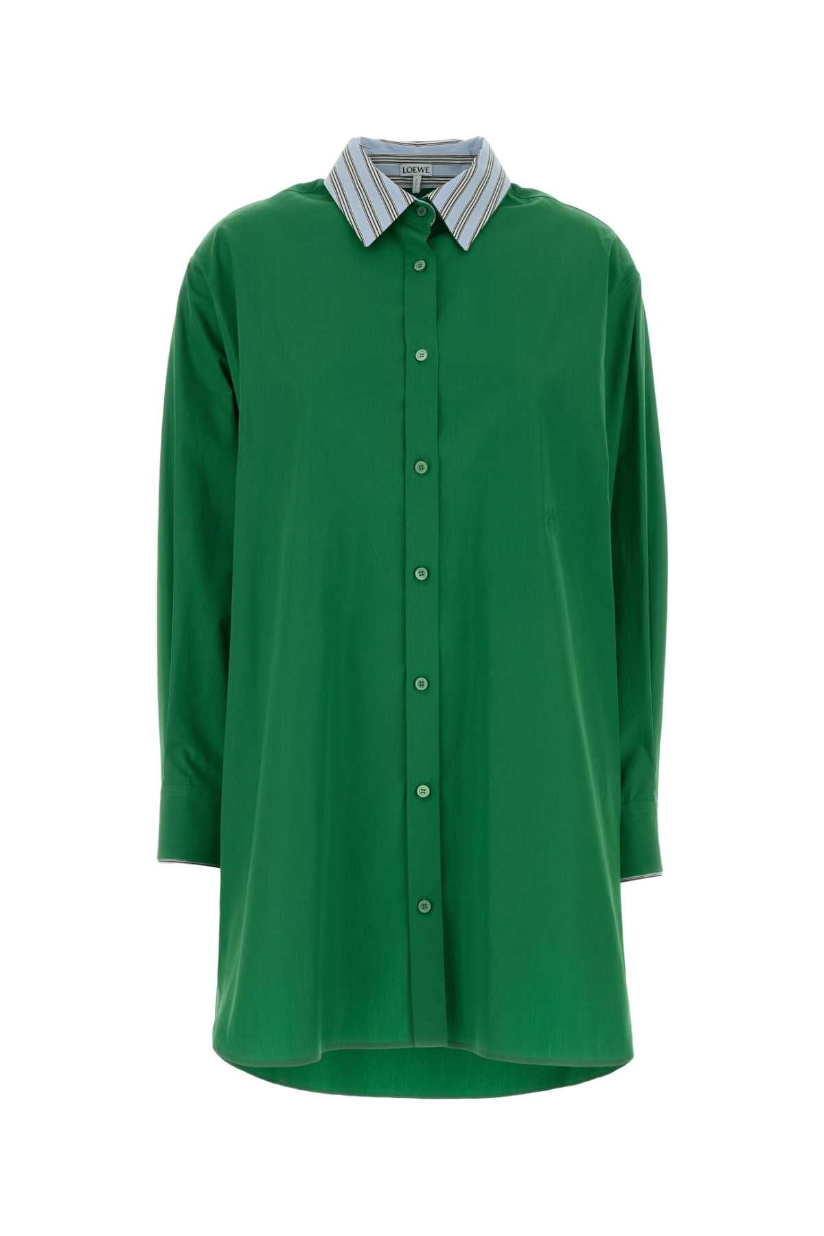 Loewe Women Grass Green Poplin Shirt Dress LOEWE