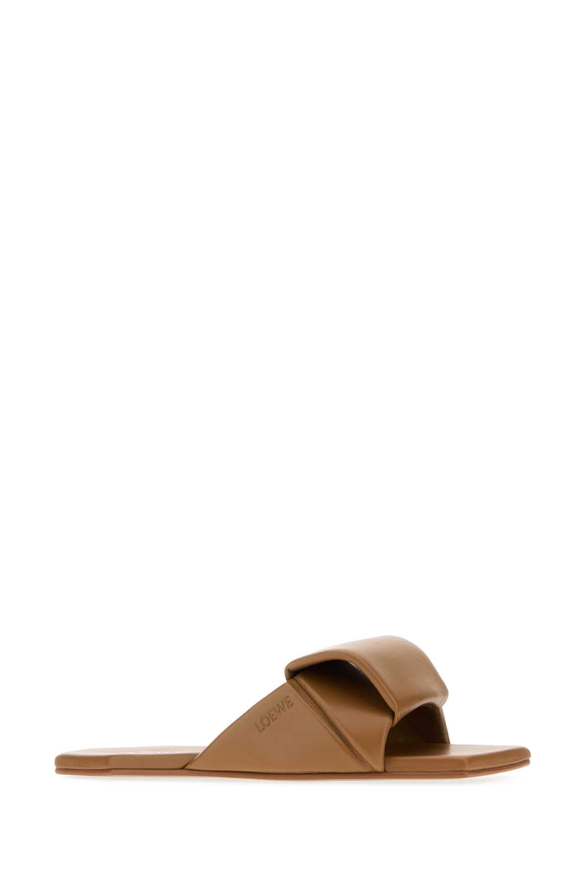 Loewe Women Camel Leather Origami Slippers LOEWE