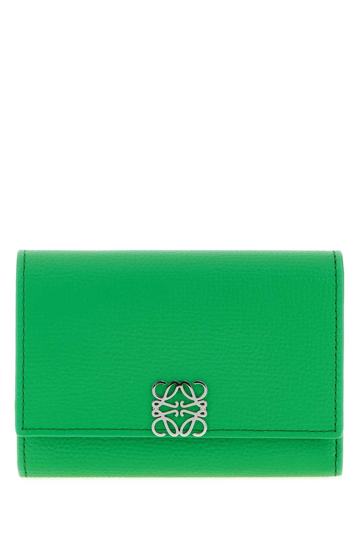 Loewe Women Grass Green Leather Small Anagram Wallet LOEWE