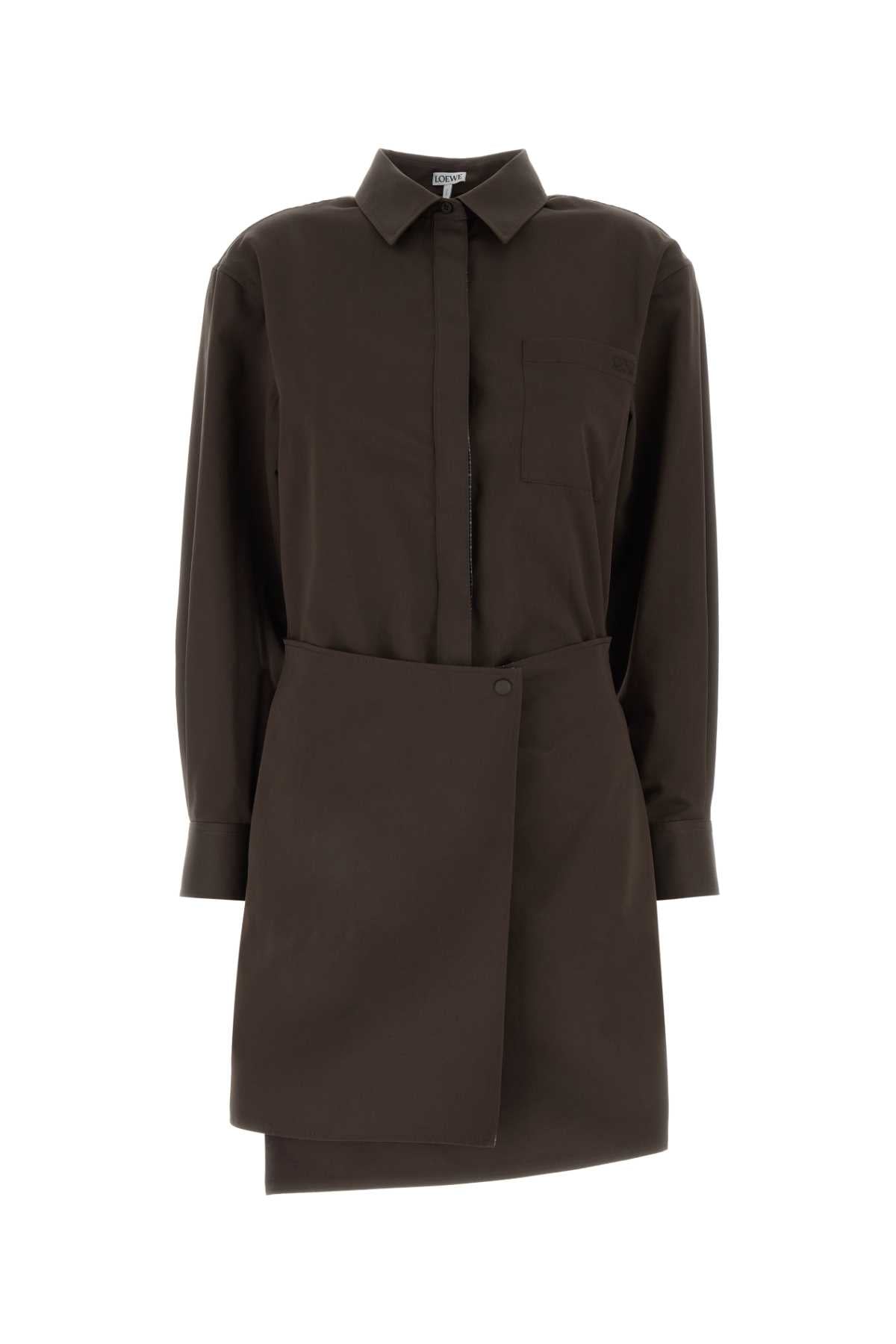 Loewe Women Chocolate Gabardine Mini Dress LOEWE