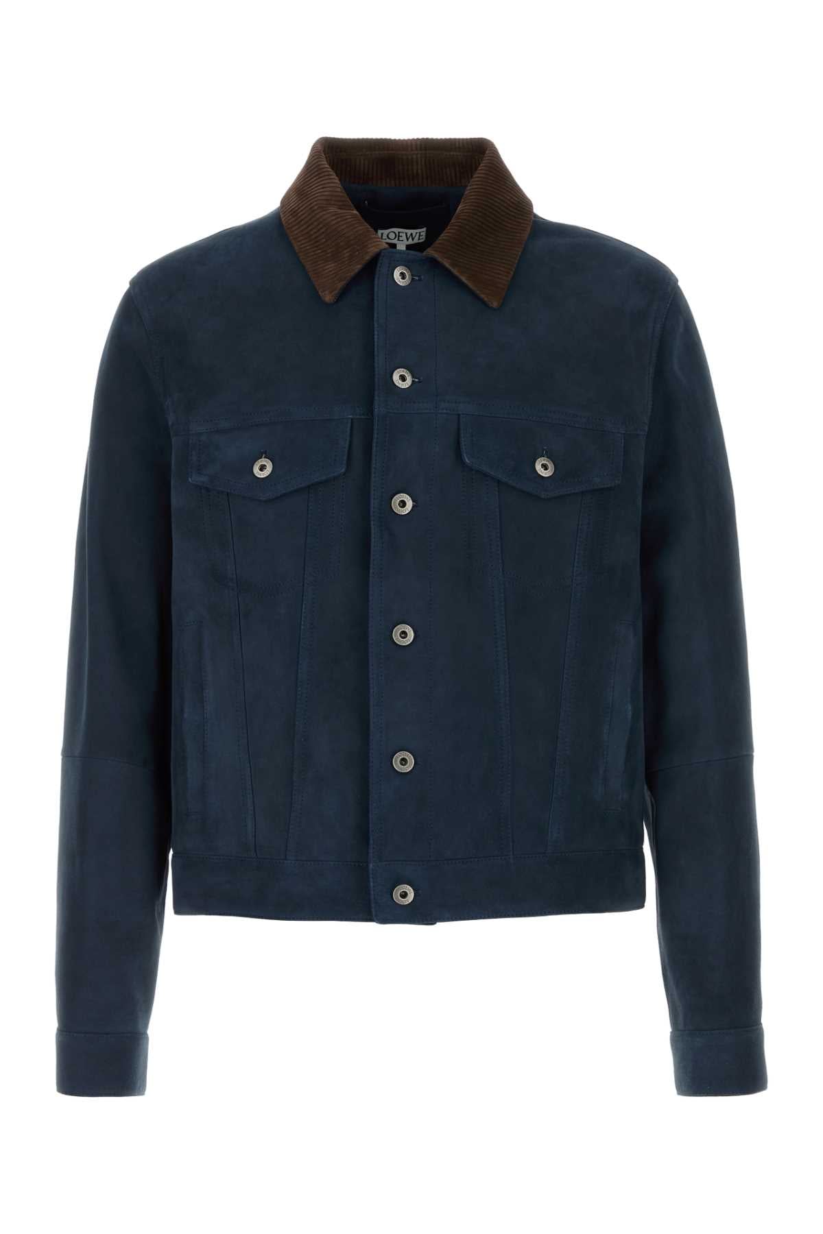 Loewe Men Navy Blue Suede Jacket LOEWE