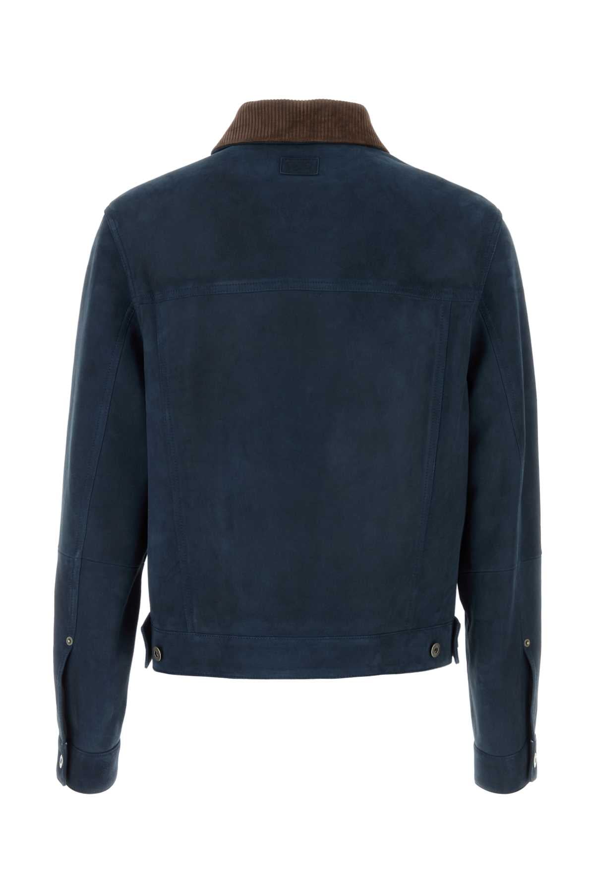 Loewe Men Navy Blue Suede Jacket LOEWE