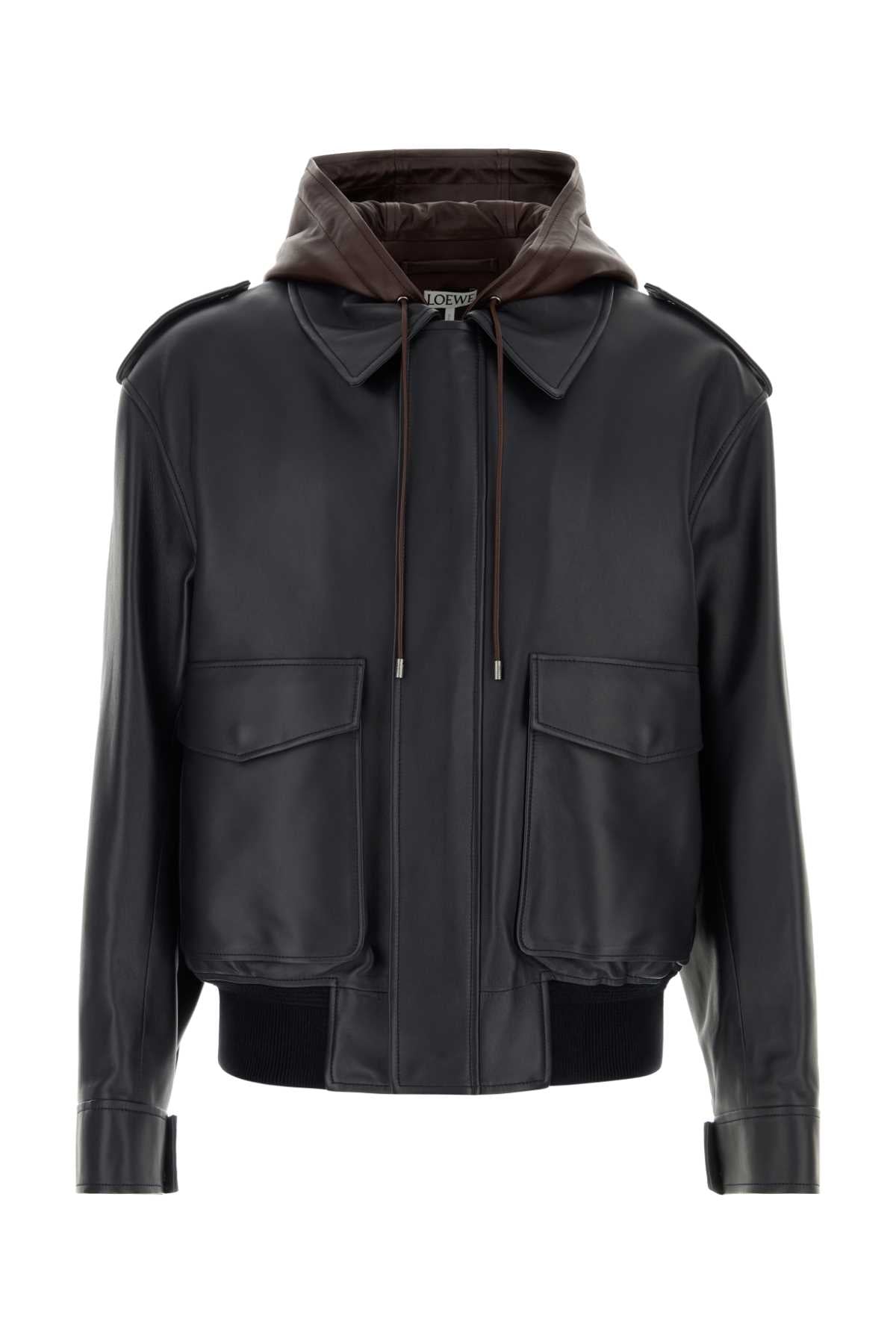 Loewe Men Navy Blue Leather Jacket LOEWE
