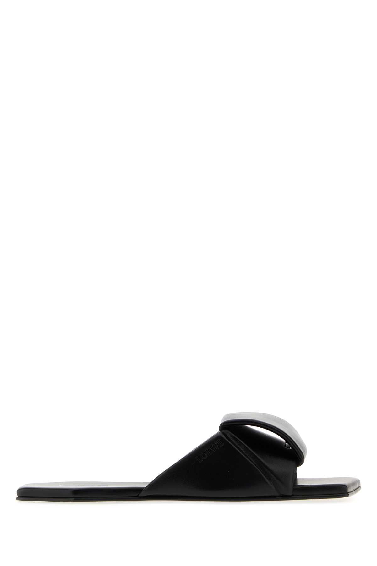 Loewe Women Black Leather Origami Slippers LOEWE
