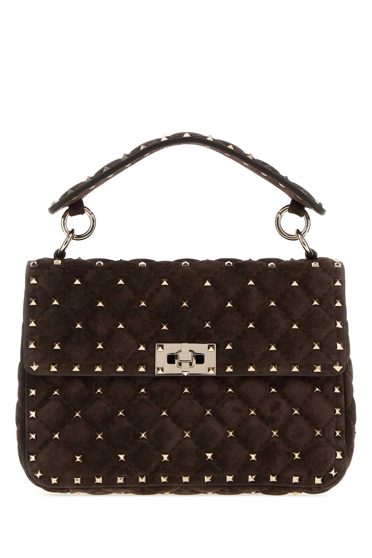 Valentino Garavani Women Dark Brown Suede Rockstud Handbag VALENTINO GARAVANI