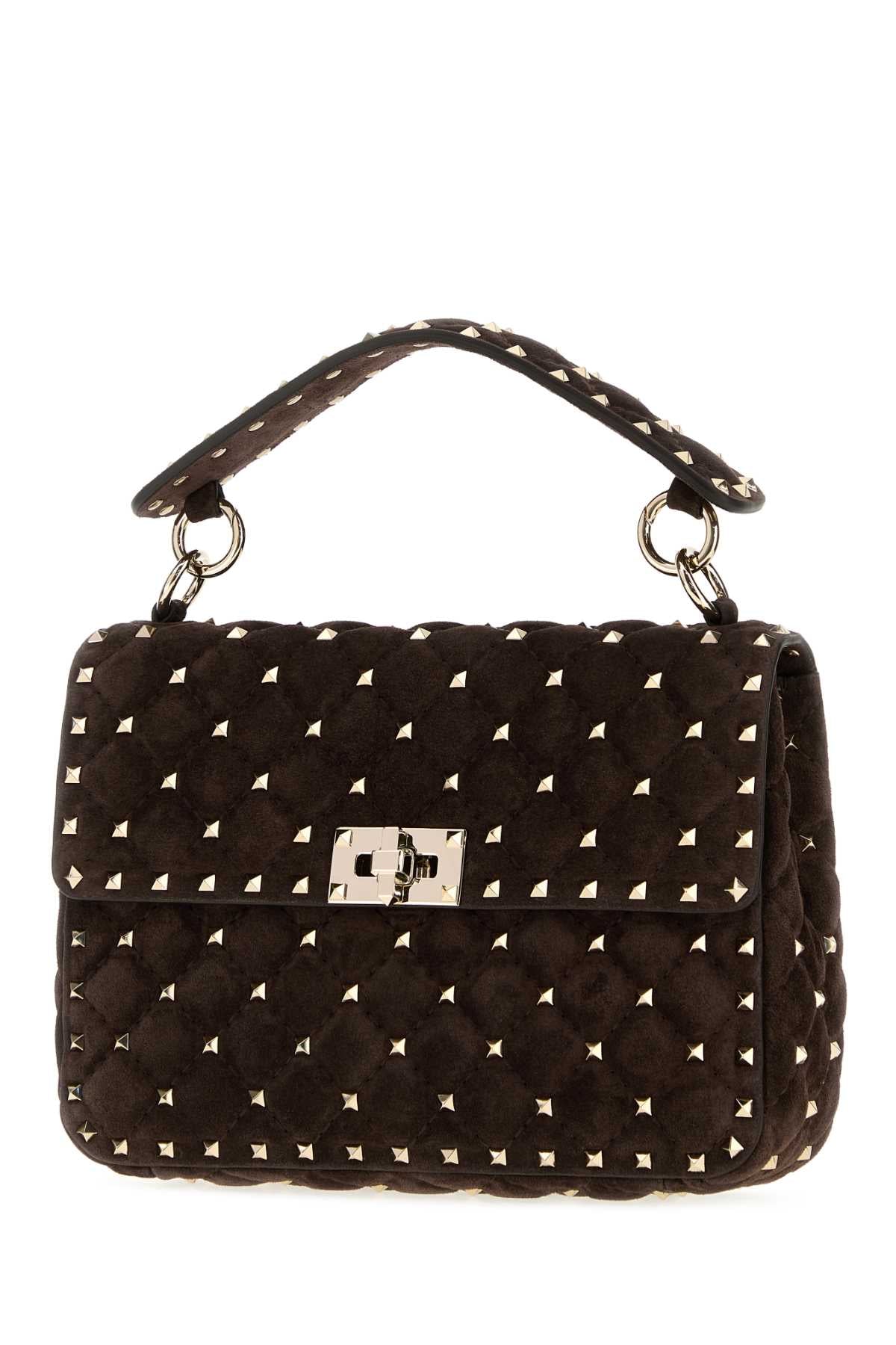 Valentino Garavani Women Dark Brown Suede Rockstud Handbag VALENTINO GARAVANI