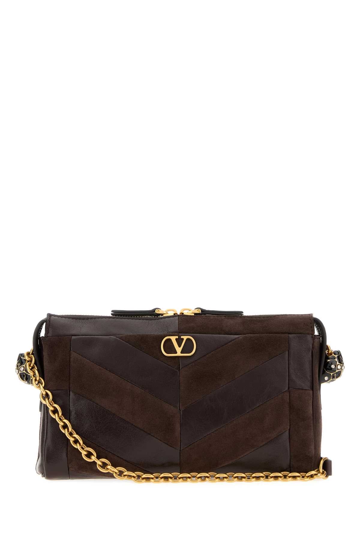 Valentino Garavani Women Brown Leather And Suede Panthea Crossbody Bag VALENTINO GARAVANI