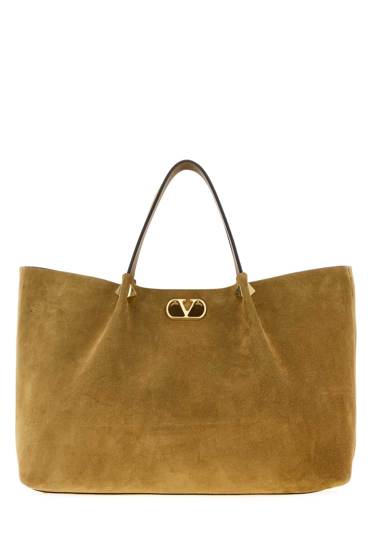 Valentino Garavani Women Beige Suede Large Rockstud Shopping Bag VALENTINO GARAVANI
