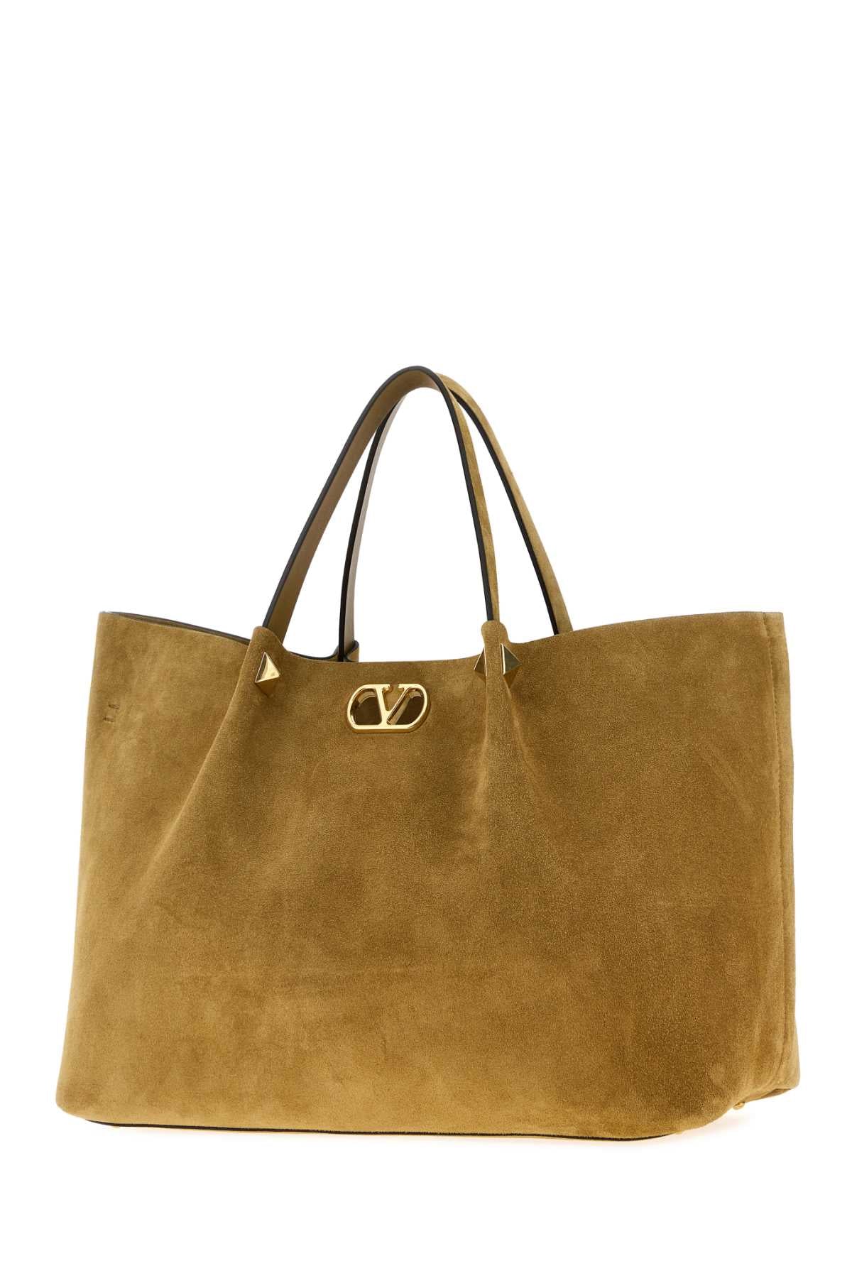 Valentino Garavani Women Beige Suede Large Rockstud Shopping Bag VALENTINO GARAVANI
