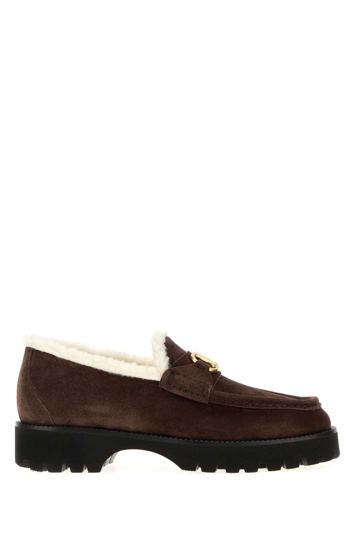 Valentino Garavani Women Brown Suede Vlogo Signature Loafers