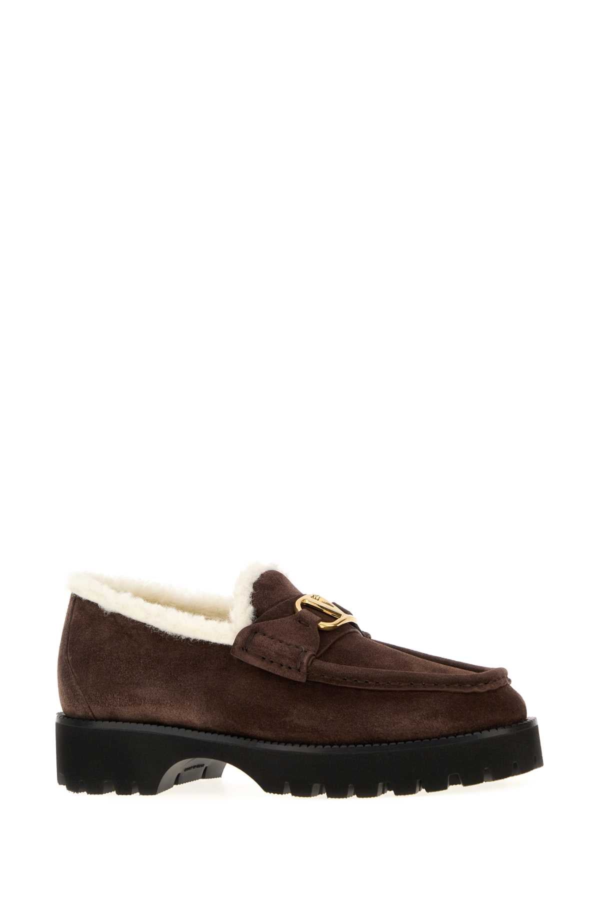 Valentino Garavani Women Brown Suede Vlogo Signature Loafers