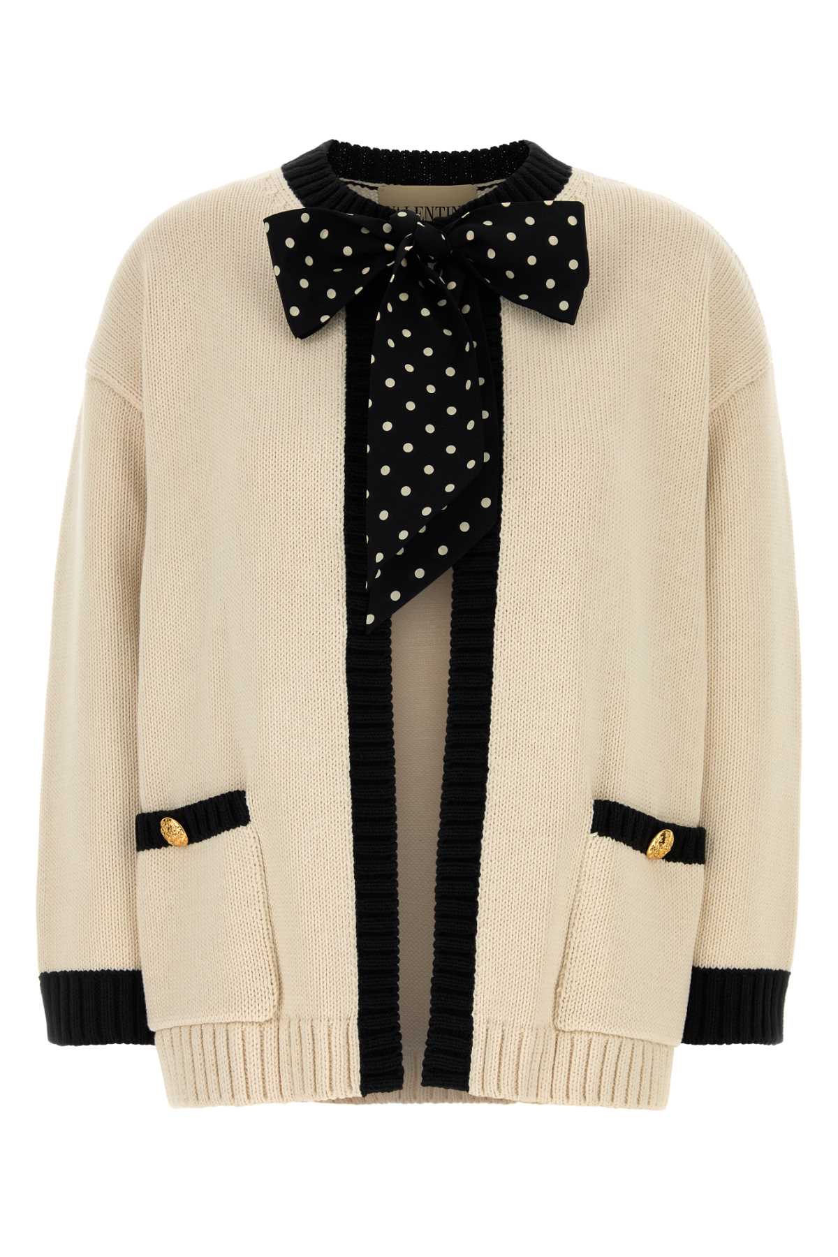 Valentino Garavani Women Sand Cotton Blend Cardigan VALENTINO GARAVANI