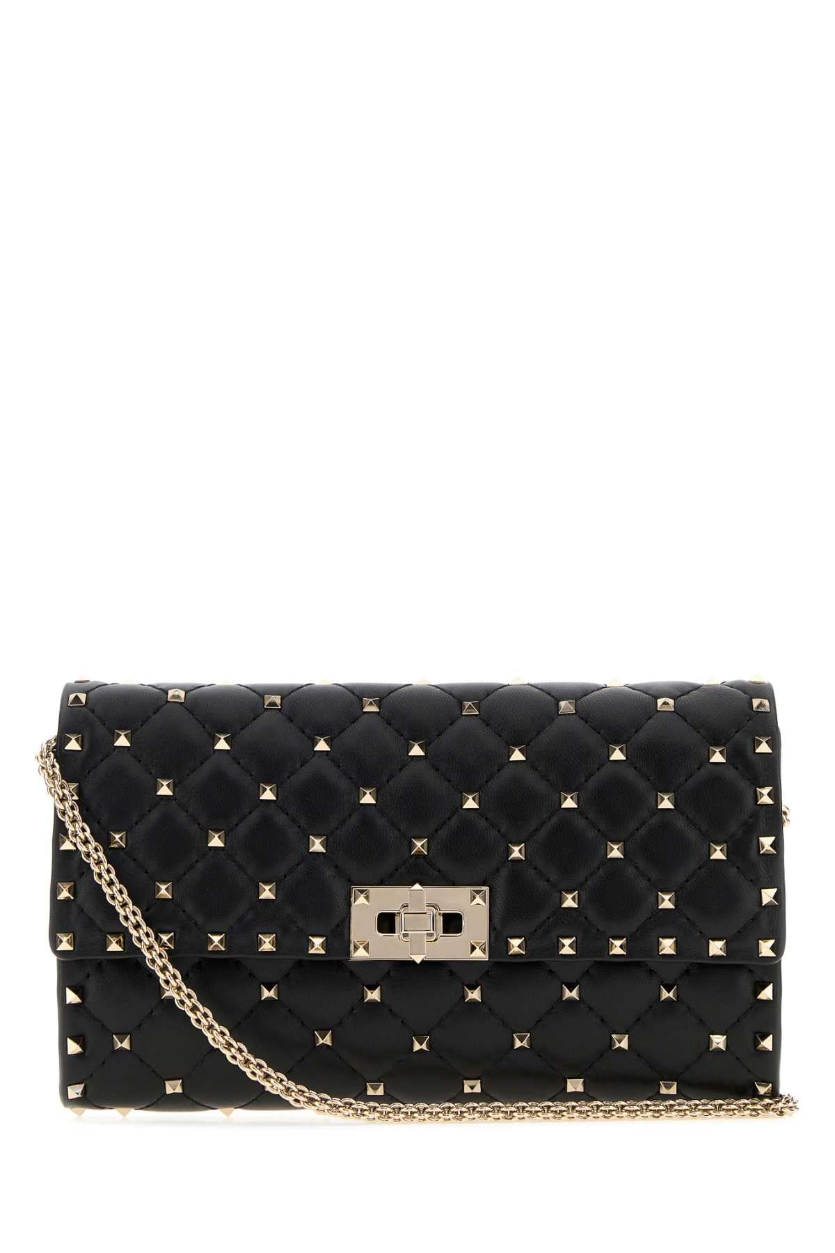 Valentino Garavani Women Black Nappa Leather Rockstud Spike Clutch VALENTINO GARAVANI