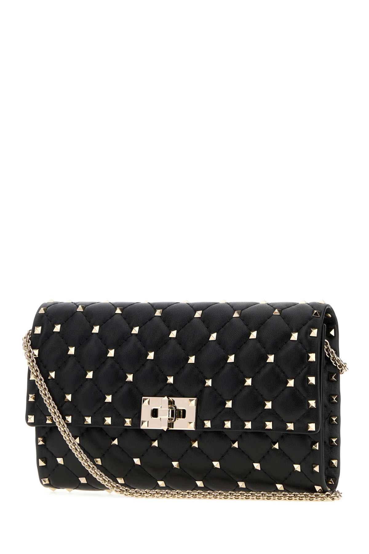 Valentino Garavani Women Black Nappa Leather Rockstud Spike Clutch VALENTINO GARAVANI