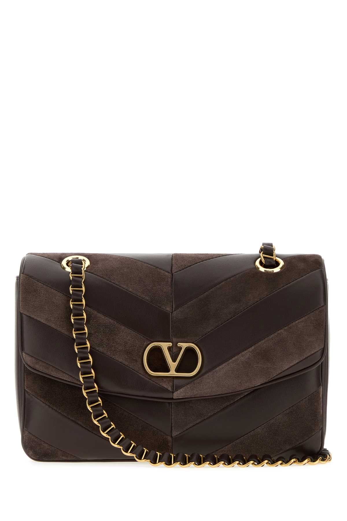 Valentino Garavani Women Brown Leather And Suede Medium Djuna Shoulder Bag VALENTINO GARAVANI