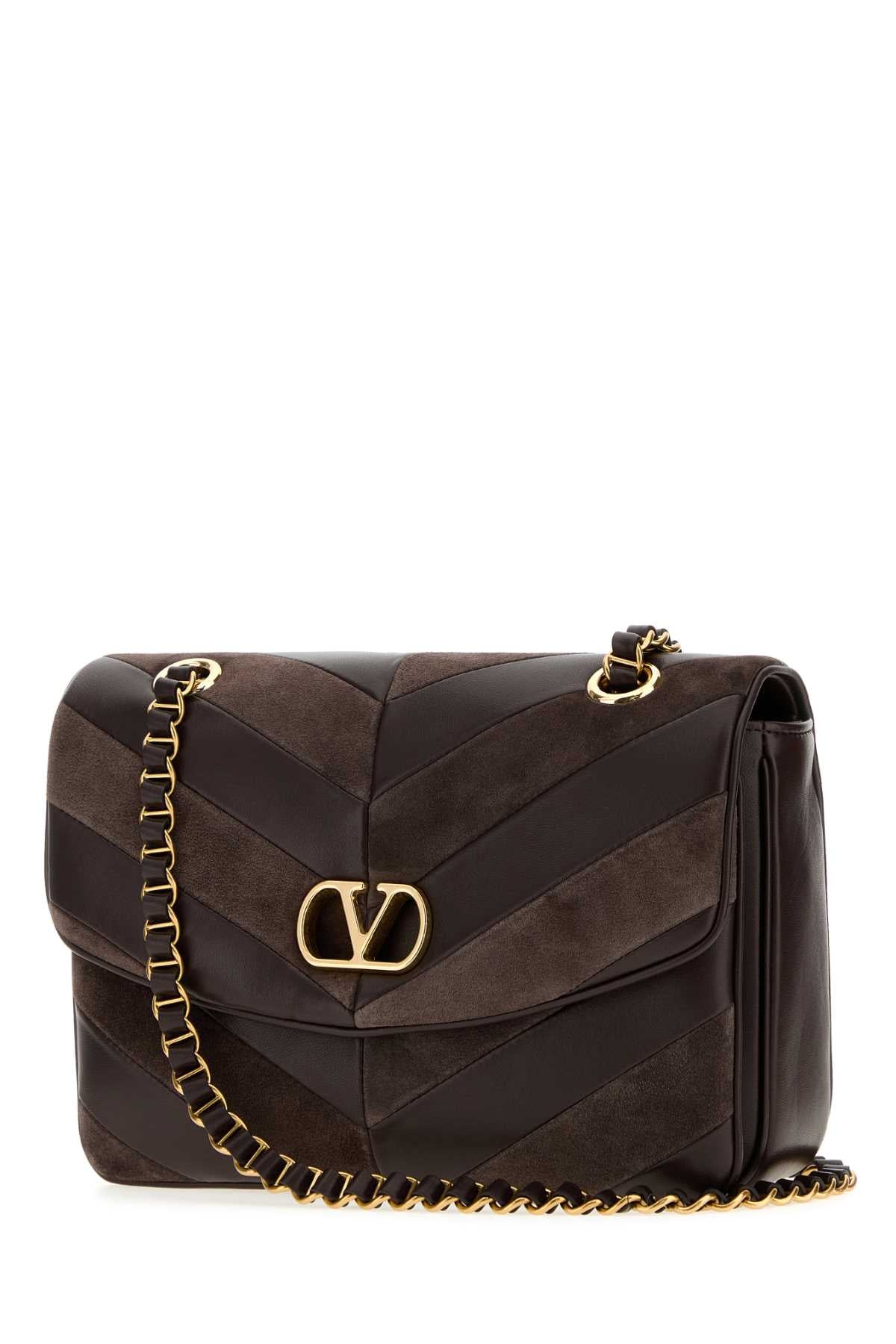 Valentino Garavani Women Brown Leather And Suede Medium Djuna Shoulder Bag VALENTINO GARAVANI