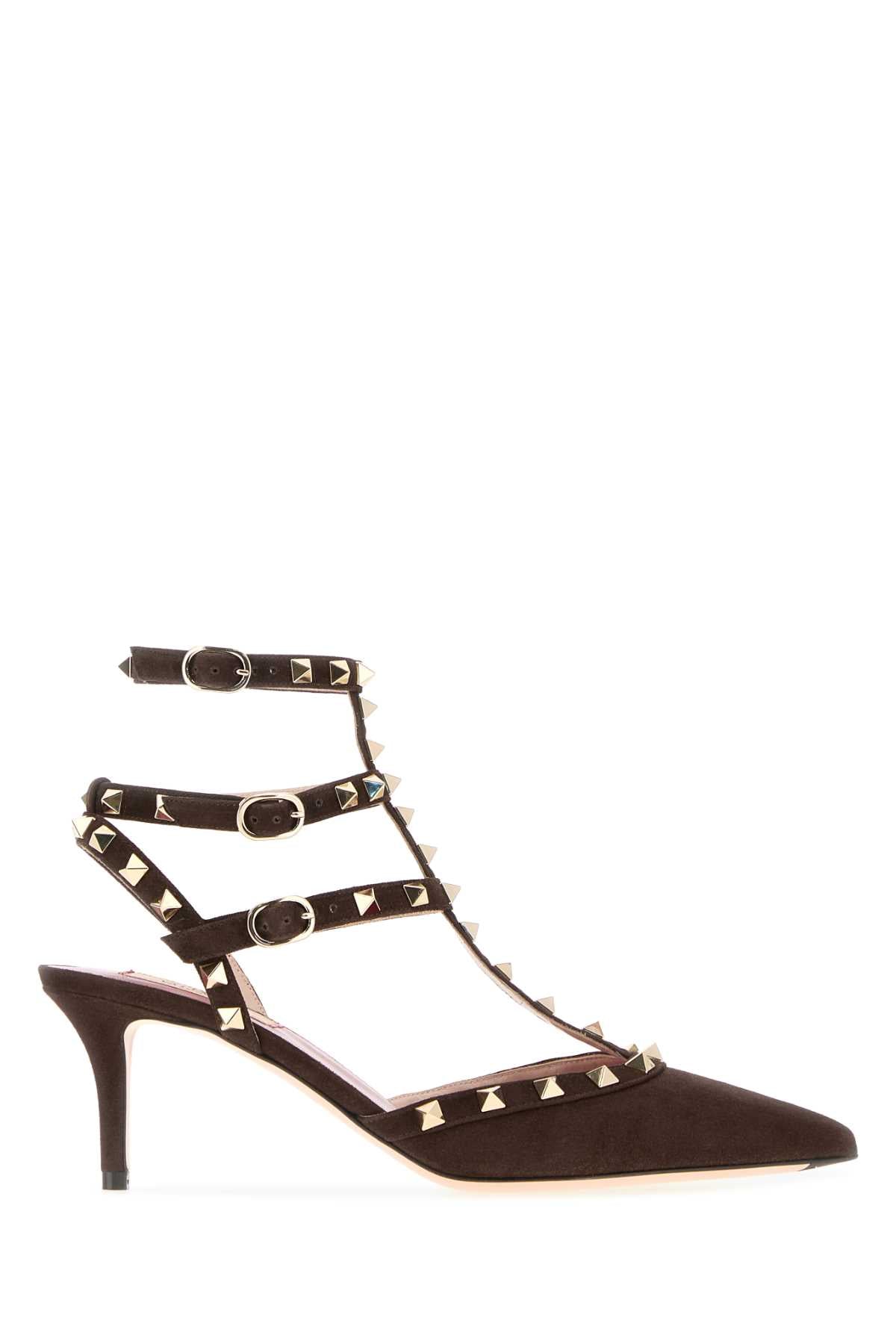 Valentino Garavani Women Dark Brown Suede Rockstud Pumps VALENTINO GARAVANI