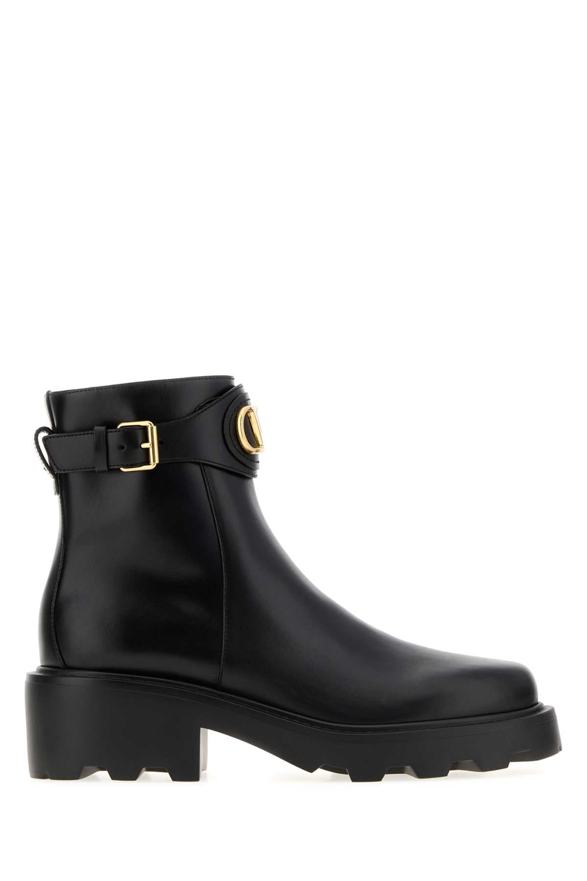 Valentino Garavani Women Black Leather Vlogo Signature Ankle Boots VALENTINO GARAVANI