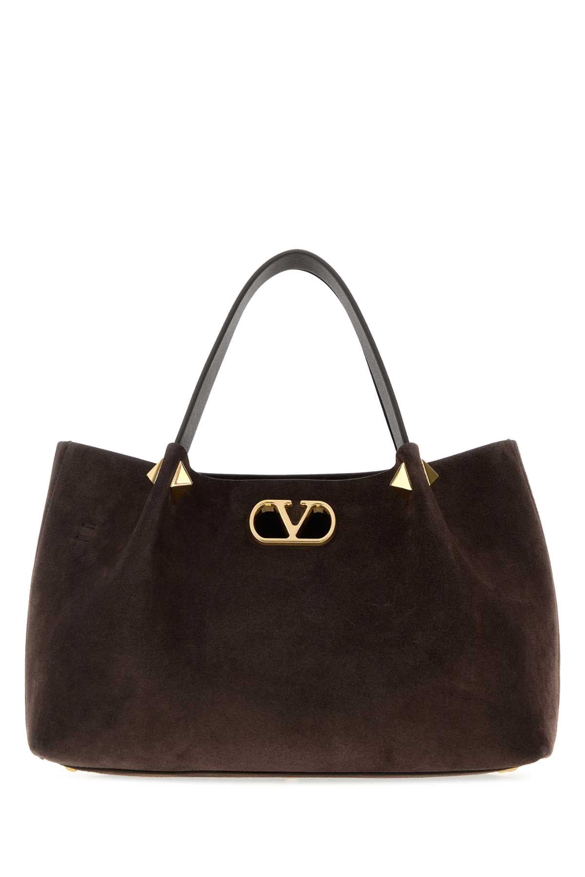 Valentino Garavani Women Chocolate Suede Small Valentino Garavani Shopping Bag VALENTINO GARAVANI